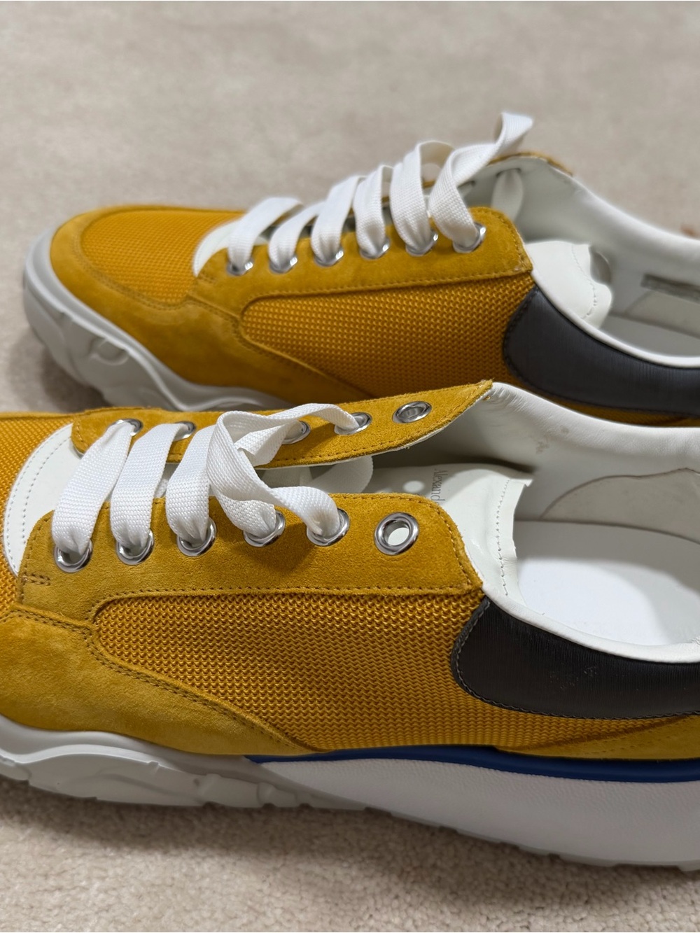 Alexander McQueen Yellow White Blue Mesh & Suede Sneakers